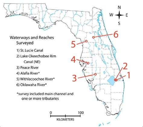 Map Of Florida Showing The Waterways And Location Of Reaches Surveyed