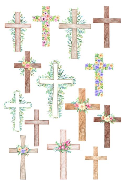 Watercolor Easter Cross Clipart Floral Crosses Digital Card Flowers By