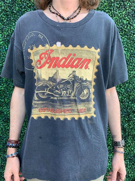 Distressed Single Stitched Indian Motorcycle Postal Stamp Graphic T
