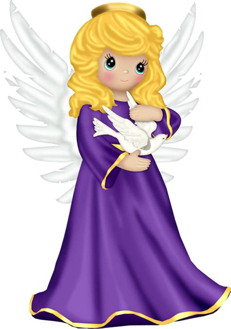 Cute Angel With Purple Robe And Dove Free Png Clipart Gallery