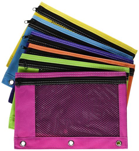 Zippered Mesh Pencil Pouch For 3 Ring School Binders Bright Assorted