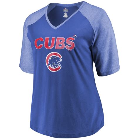 Majestic Chicago Cubs Womens Royal Plus Size Half Sleeve V Neck T Shirt