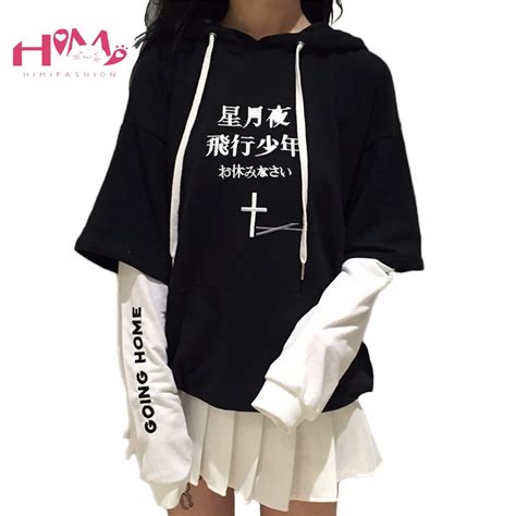 Harajuku Black White Cross Hoodie Sweater Cool Streetwear Fashion Long