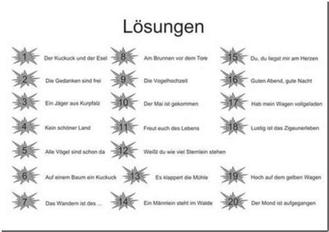 Teilweise gibt es je nach region, noch eigene ergänzungen. Seniorenrätsel mit 20 Kärtchen Hinweisen zu 1 Lied zum ...