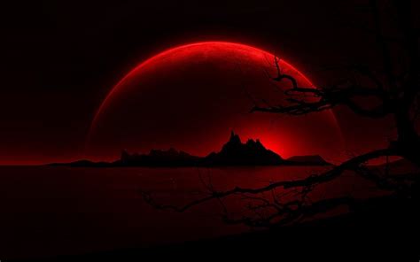 Download Wallpapers Silhouette Of Mountains 4k Moon Red Landscape