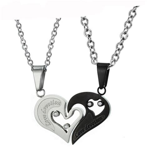 Crystal Half Heart Shape Necklace For Women Men Pendant Couple Necklaces Lover Friendship