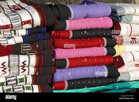 Colourful Sheep Wool Shawls Handicrafts Meghalaya India Stock Photo