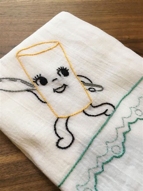 Dancing Dishes Hand Embroidered Dish Towels Etsy Uk Embroidery
