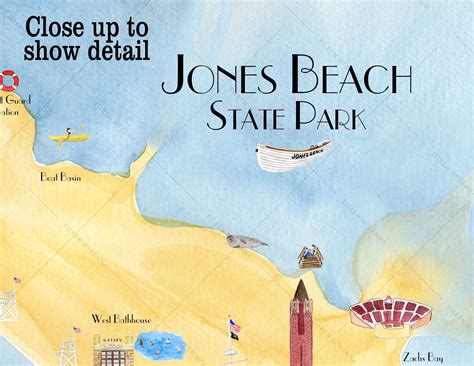 jones beach map watercolor illustrated map long island beach ny 8 x 10 watercolor digital