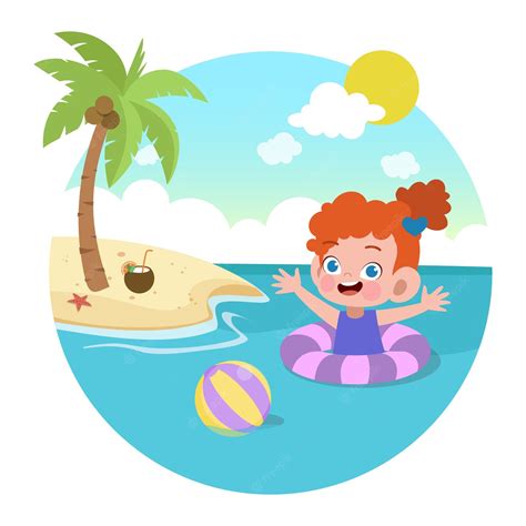 Premium Vector Kid Girl Playing On The Beach Illustration