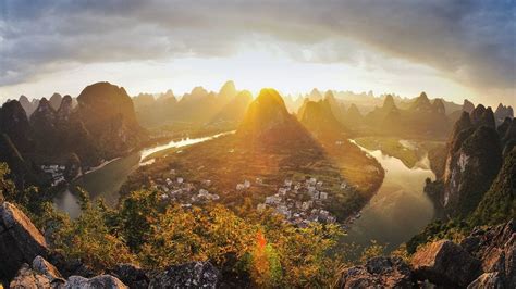 Nature Landscape Sunlight River Sun Rays Mountain