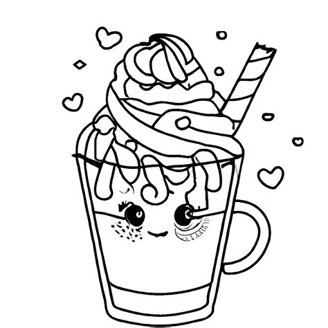 Cute Milkshake With Whipped Cream Coloring Page · Creative Fabrica