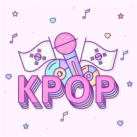 The Kpop Logo With Music Notes And Flags In The Background On A Pink