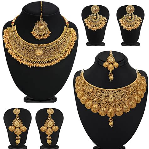 Sukkhi Glamorous Gold Plated Choker Necklace Set Combo For Women