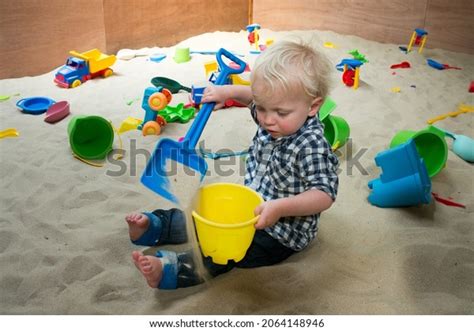 Young Child Playing Sandpit Assortment Spades Stock Photo 2064148946