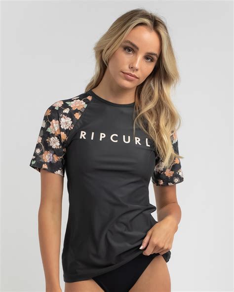 shop rip curl sunset waves short sleeve rash vest in washed black fast shipping and easy returns