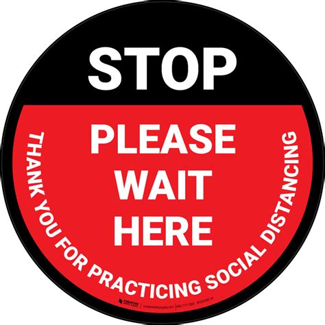 Stop Please Wait Here Social Distancing Red Circular Floor Sign