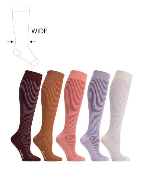 5 Pack Compression Stockings Bamboo Rib Weave Flowr Wide Calf Main Compressionsockshop