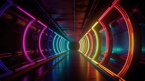 Tunnel With Colorful Bright Lights Background 3d Illustration Of 4k