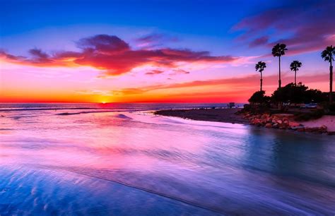 Beach California Sunset Evening Sky Clouds Sea O Beach California