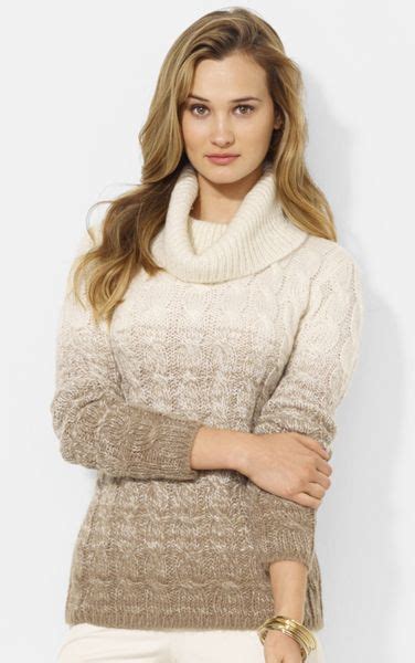 Lauren By Ralph Lauren Ombré Cable Knit Turtleneck Sweater In Brown