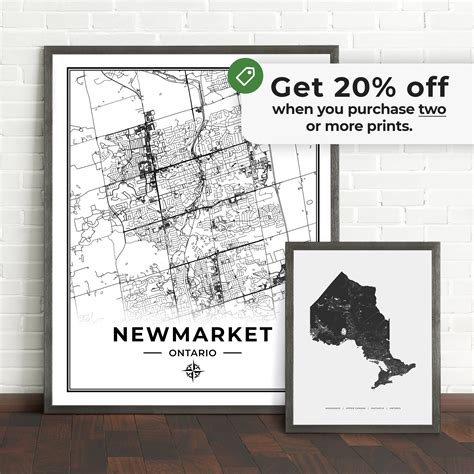 Newmarket Map Print Black And White Etsy