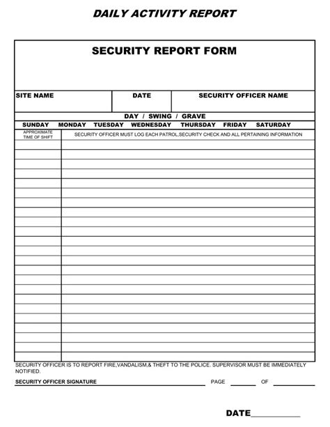 Security Guard Daily Report Sample Pdf Form Formspal Free Daily