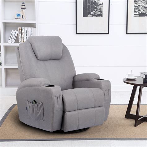 Grey Fabric Massage Recliner Chair 360 Degree Swivel Heated Ergonomic Homhum
