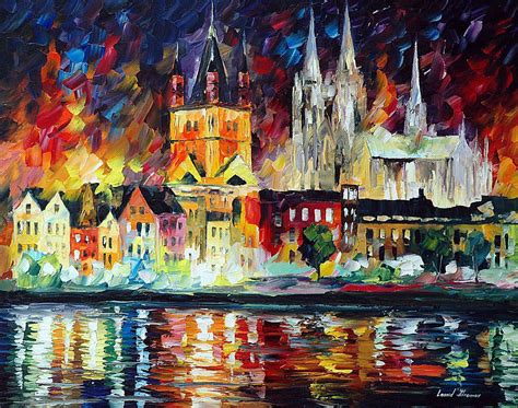 Night In Cologne — Palette Knife Oil Painting On Canvas By Leonid