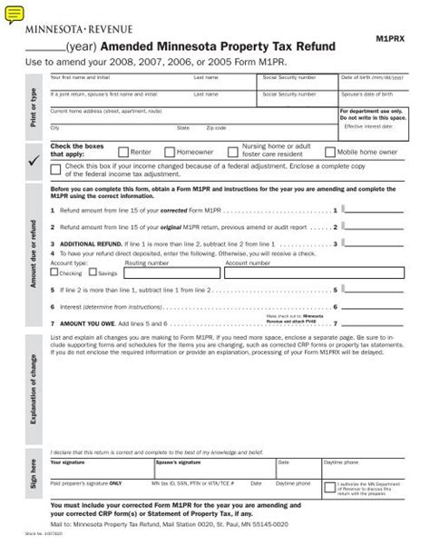 M1prx Amended Property Tax Refund Return Minnesota