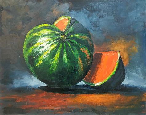 Watermelon Art Still Life Painting Fruit Painting Watermelon Decor