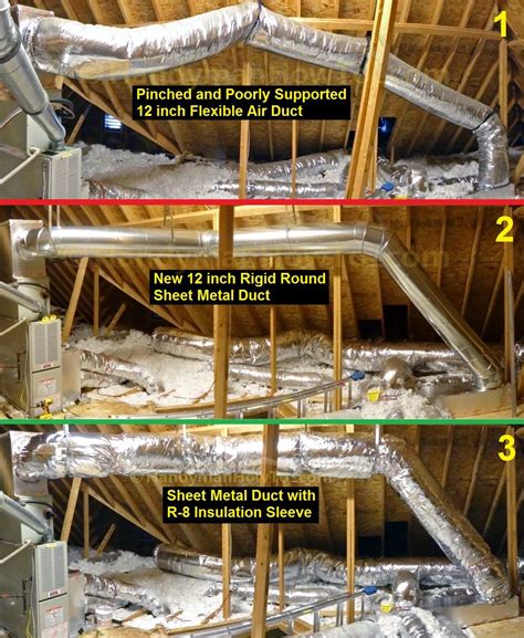 Diy how to install a heat duct going to the floor in your basement. Flexible Air Duct Replacement with Round Sheet Metal Duct ...