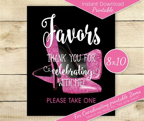 Birthday Party Favors 8x10 Printable Table Sign Hot Pink Etsy