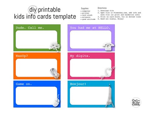 Diy Printable Kids Info Cards Template