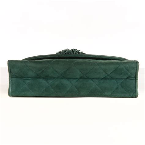 An Elegant Chanel Quilted Suede Clutch Bag In Forest Green At 1stdibs