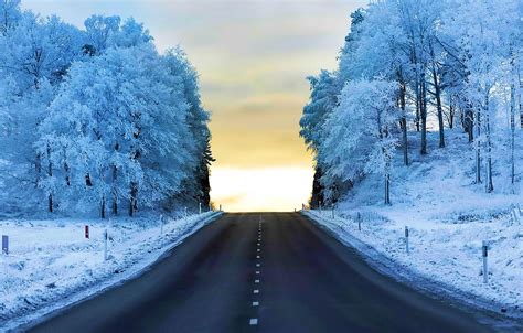 Wallpaper Winter Forest Snow Road Trees Snow Road Winter Images