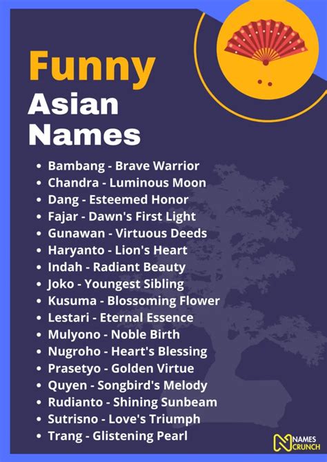 100 Funny Asian Names With Meanings Names Crunch