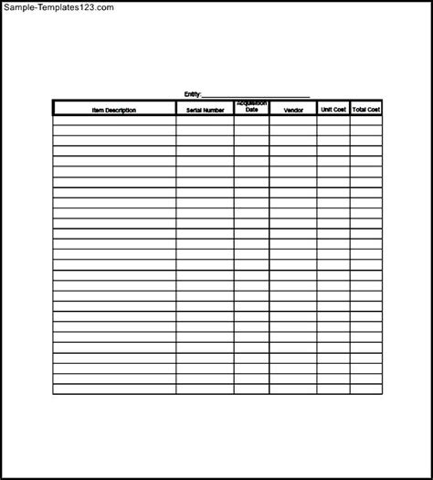 Fixed Assets List Template Sample Templates Sample