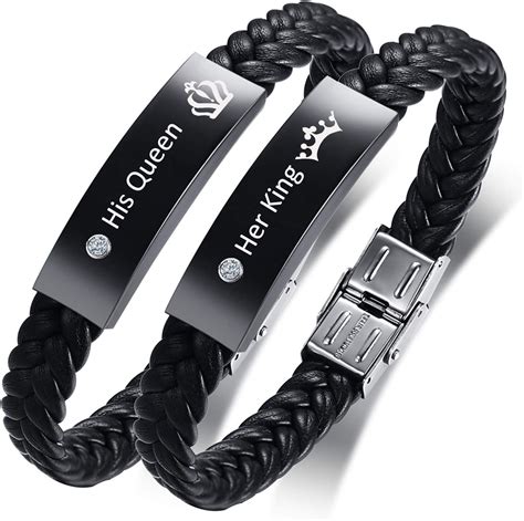 Mprainbow 2pcs Custom Couples Leather Bracelets Personalized His