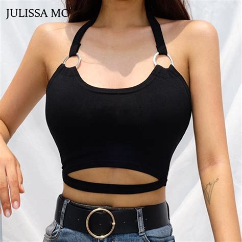 Buy Julissamo Sexy Halter Hollow Out Crop Top Women