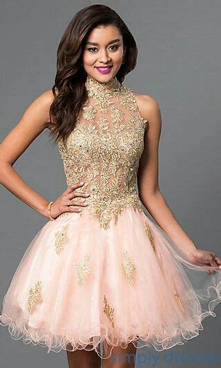 Short Embroidered Pink And Gold Dress Quince Dresses Sweet 16