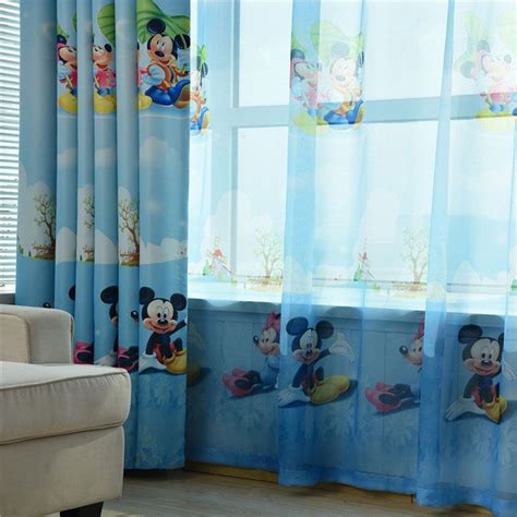 Blue Mickey Mouse Printed Kids Curtains For Boy Bedroom Children Room