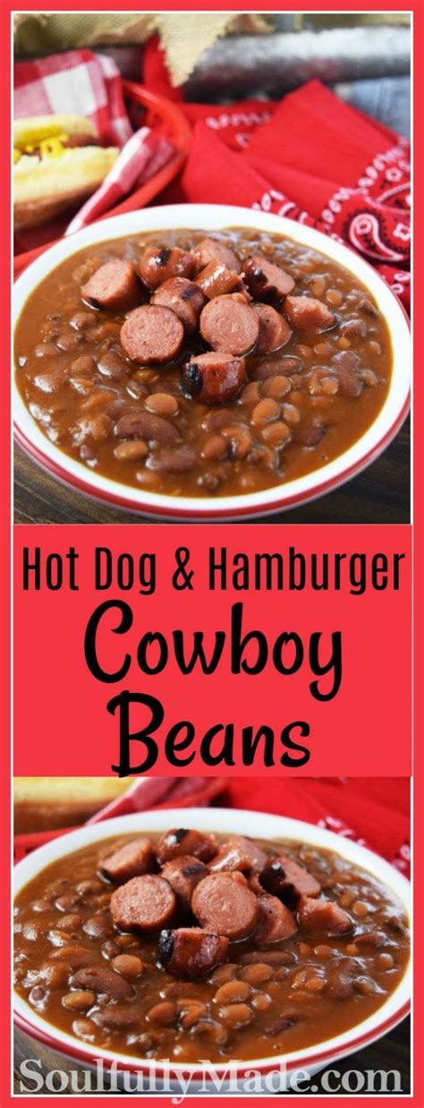 We loved the additional smokiness from the chorizo sausage. Hot Dog and Hamburger Cowboy Beans | Cowboy beans, Baked beans with hamburger, Dog food recipes