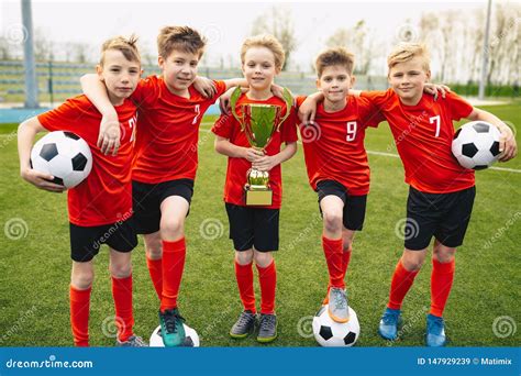 Happy Young Boys In Football Team Stock Image Image Of Field Athlete