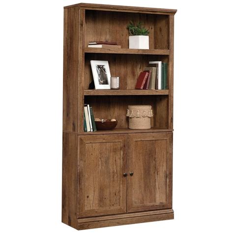 Sauder Misc Storage 3 Shelf 2 Door Tall Wood Bookcase In Vintage Oak