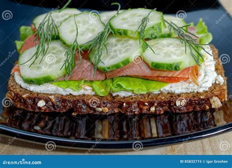 Open Faced Smoked Salmon Sandwich Stock Image Image Of Delicacy