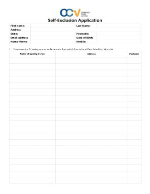 Fillable Online Self Exclusion Application From Participating In