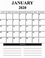 Free Blank January 2020 Calendar Printable in PDF, Word, Excel