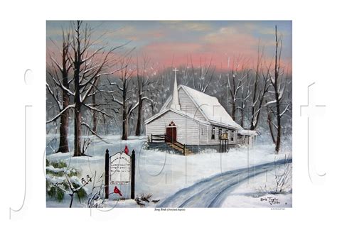 Country Winter Church Snow Scene Cardinals Snow Painting Etsy