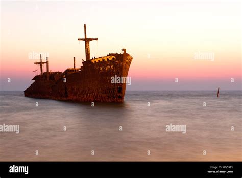 Abandoned Cargo Ship In Persian Gulf Near Kish Island Iran Stock Photo